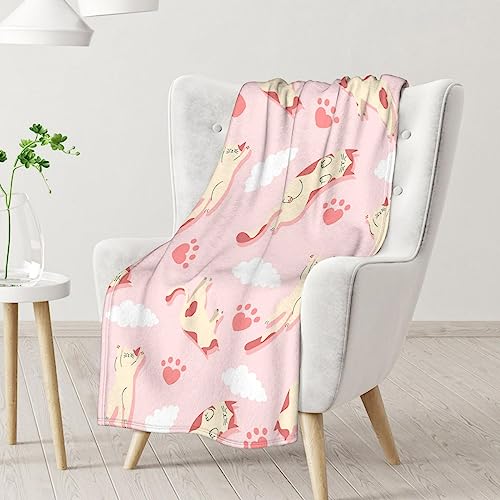 Cat Blanket Gifts - 30"x40" Cute Throw for Kids & Adults - Pink Soft Fuzzy Blankets for Couch & Office