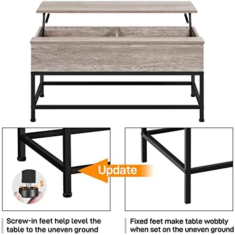 Yaheetech Lift-top Coffee Table with Hidden Storage Compartments and Metal Legs for Living Room, Wood Side Tea Table Floating Retractable Sofa Desk for Home Office, Easy Assembly Gray