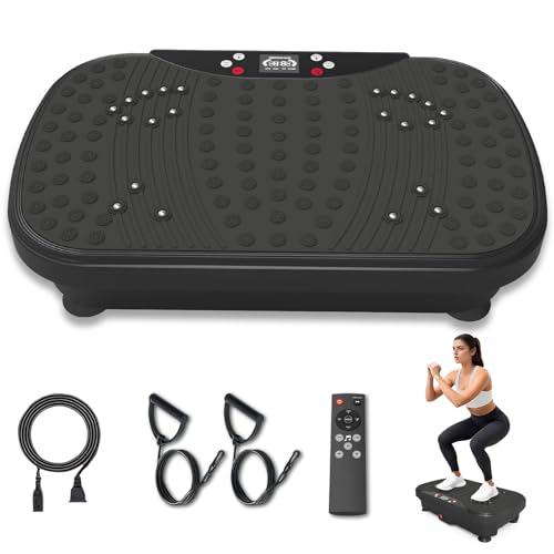 KINGBURN Vibration Plate Exercise Machine - 1-99 Speed Levels, 10 Workout Modes with Bluetooth & Resistance Bands, Whole Body Fat Shaker for Weight Loss, Home Office Gym Equipment (Black)