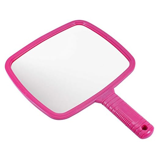 TRIXES Miroir de Coiffeur Manuel pour Salons Professionnels avec Poignée - Miroir à Main Rectangulaire - Miroir de Barbier - Miroir Dentiste - Miroir Maquillage - Rose