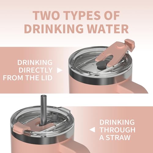 Image of 20 oz Tumbler with Handle,Tumbler with Lid and Straw,Double Wall Insulated Cup Stainless Steel Travel Mug(Cold for 34 Hours),Water Bottle for Iced Tea,Coffee,Cold Beverages(Pink)