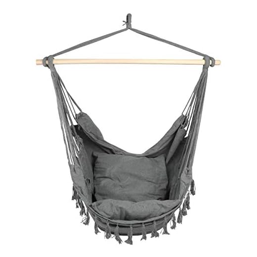 Caromy Hammock Chair Hanging Rope Swing Seat with 2 Cushions Swing Chair for Yard, Bedroom, Patio, Garden, Indoor, Outdoor (Grey)
