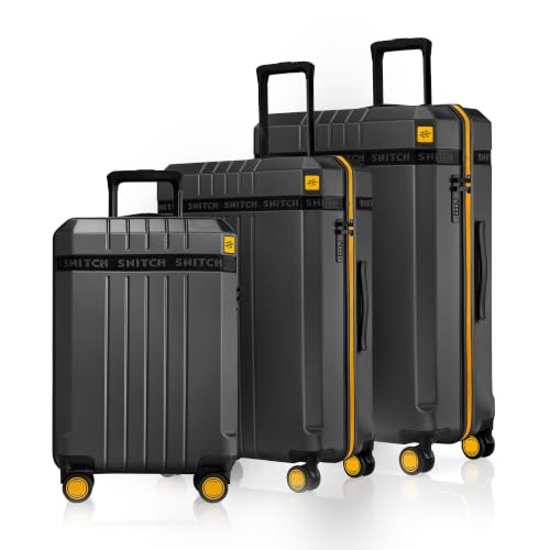 Image of SNITCH VITTO 3-Piece Set Black Polycarbonate Hard Travel Suitcase - Suitcase for Travel Set of 3 & Luggage with 8 Wheels, Premium Lock, Wet Pouch & Free Shoe Bag
