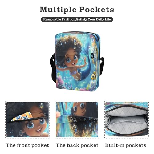 Crossbody Bag African American Black Girl Mermaid Princess Messenger Bag for Women Men Purse Shoulder Bag Satchel Bag with Adjustable Strap 214B88202