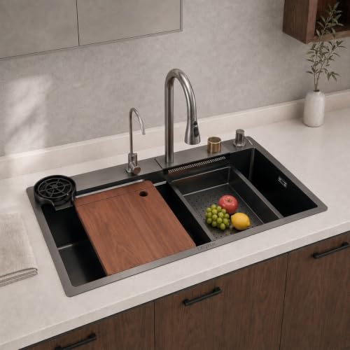 Image of COOTER 30 inchx18 inchx9 inch Kitchen Sink, Waterfall Sink for Kitchen basin | Scratch Resistance, 304 Grade Premium Stainless Steel Sink /Basin for kitchen with Pull Down Faucet & Fruit Basket