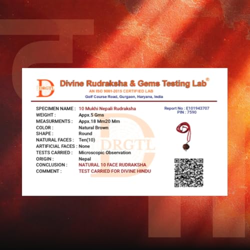 Image of Divine Hindu Original 10 Mukhi Rudraksha Lab Certified - Natural Nepali Bead for Protection & Evil Eye | Energize Ten Face Rudraksha Pendant for Men & Women | Lord Vishnu Blessing for Health & Success