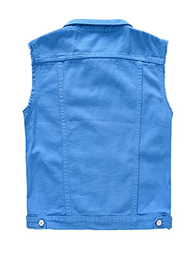 Image of Men's Sleeveless Ripped Denim Vest Casual Slim Fit Button Down Jeans Vests Jacket