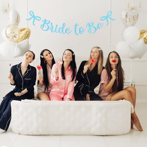 Image of Bride to Be Banner, Blue Bride to Be with Bow Glitter Bachelorette Banner
