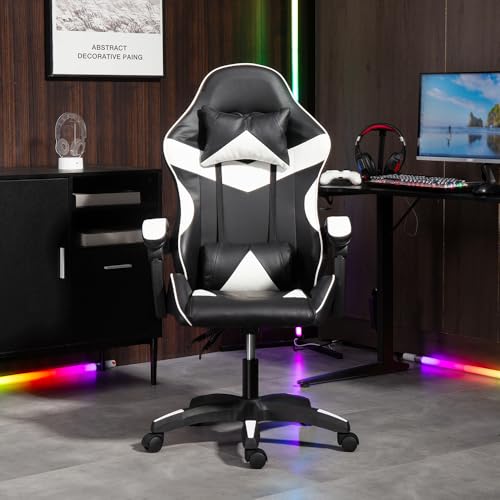 Panana Gaming Reclining Swivel Chair for Adults,Ergonomic Swivel Racing PC Chair with Lumbar Support (White) - Image 3