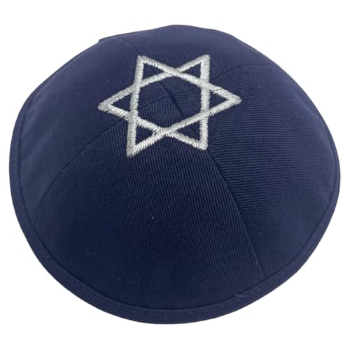 JDPRO LAND Star of Israel Kippah Kipa 6.5Inch Jewish Yarmulke Beanies hat Skull Cap (US Alpha Medium Navy Blue)