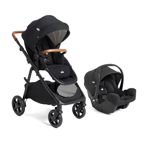 Image of Joie Ginger and Rue Travel System – 4-in-1 Travel System with Lightweight Baby Car Seat and an Included Anti-Rebound Base for Easy Install and Pramette Stroller (Shale)
