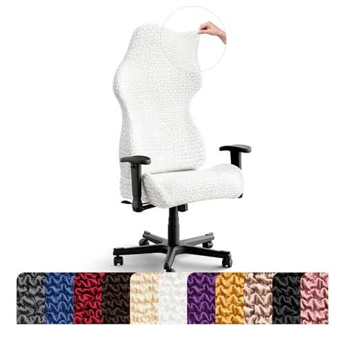 PAULATO BY GA.I.CO. Office & Gaming Chair Slipcover - Stretch Computer Desk Chair Cover with Zipper - Fabric Slipcovers - 1-Piece Form Fit Cover - Microfibra Collection - Crisp White (Office Chairs)