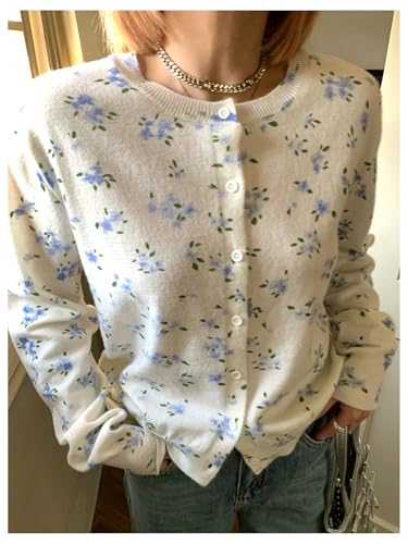 Women's Ditsy Floral Button Up Cardigans Long Sleeve Knit Lightweight Sweaters Outwear2