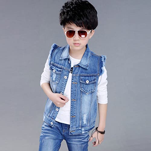 Kids Boys' Fashion Sleeveless Outerwear Denim Jacket Vest Age 4-13 Years3