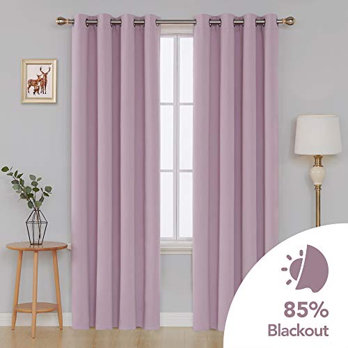 Image of Deconovo Thermal Insulated Window Treatments Grommet Top Blackout Room Darkening Curtain Nursery, 52 x 84 in-1 Panel, Lavender