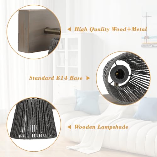 Image of 2-Light Wooden Lantern Plug in Wall Sconces Wall Sconces Plug in Ceiling Light Fixture for Living Room Bedroom Kitchen, Bulbs not Included