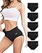 Price comparison product image Benirap Underwear Women High Waisted Knickers for Women Cotton Womens Knickers Ladies Panties Briefs Full Back Coverage Comfy Multipack of 5 -D03 Black L