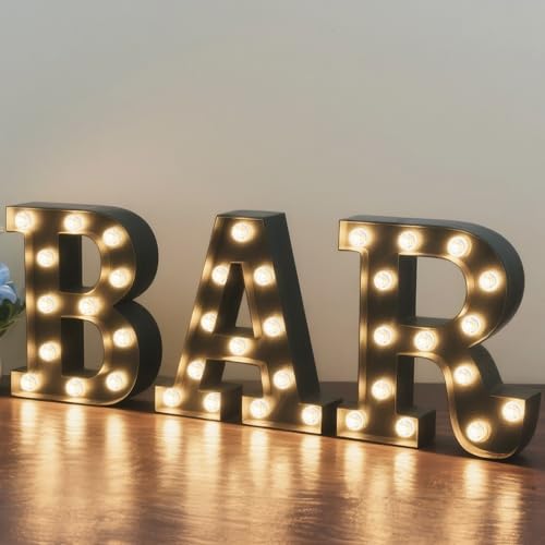 Pooqla BAR Sign for Home Bar Decor Black LED Light Up Bar Sign
