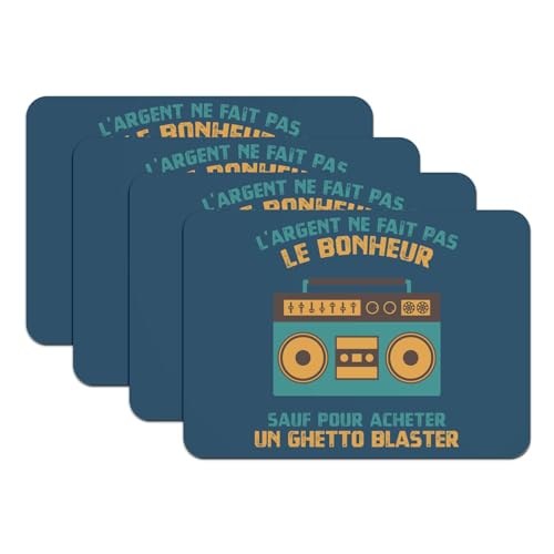Sets de table caoutchouc bleu radio-cassette grand format lavable x4