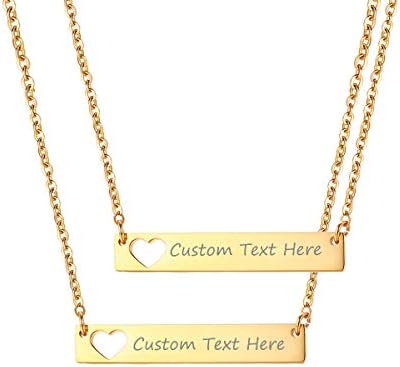VNOX Personalized Stainless Steel Hollow Out Heart Dainty Initial Bar Necklace Bar Necklace Set for Best Friend Fmily Graduation Brithday Gift