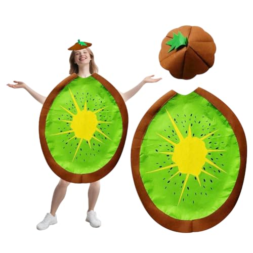 JynxtoyZeal Costume de Fruit Amusant, Costume de Kiwi pour Adultes, Costume amusant de costumade avec tenue chapeau de feuille verte, pour Carnaval,cosplay et événements habillés