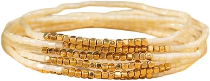 Boho Stackable Seed Beaded Bracelet Set for Women Colorful Multilayered Gold Beads Stretch Bracelets Summer Beach Bohemian Jewelry Gift