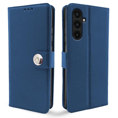 Image of Pikkme Samsung Galaxy A35 5G Flip Cover Leather Finish | Inside TPU with Card Pockets | Wallet Stand and Shock Proof | Complete Protection Button Flip Case (Blue)