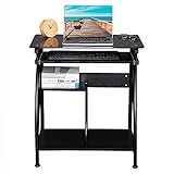 FCH Glass Top Computer Desk with Pull Out Keyboard Panel Simple Laptop Home Office Desk Computer Workstation