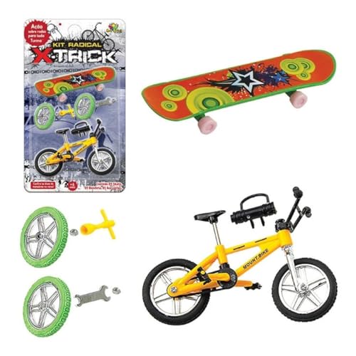 Kit Mini Bicicleta de Dedo com 4 Acessórios e Miniskate de Dedo Radical Diversão Mini Para Criança C