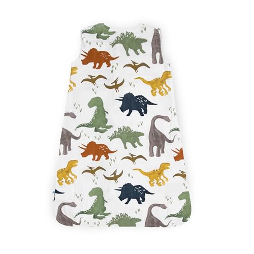 Image of Little Unicorn 0-6 Month Premium Muslin Sleep Sack 1.1 TOG | Soft & Breathable Muslin Cotton for safer sleep | 2 way zipper (Dino Friends)