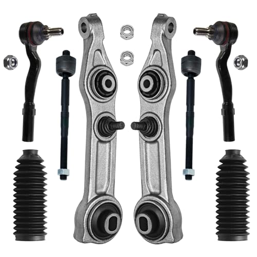 Image of Detroit Axle - 8pc Front End Suspension Kit for Mercedes E320 E350 E500 E550 CLS500 CLS550, E55 E63 CLS63 CLS55 AMG, 2 Lower Rearward Control Arms with Ball Joint 4 Inner Outer Tie Rods 2 Boots