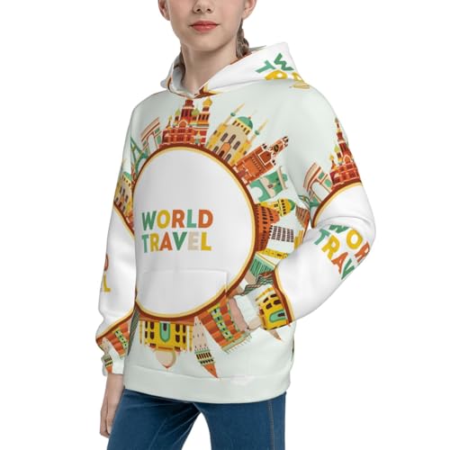 World Travel3 Kid Hoodies Boys Sweatshirts Girls Pullover with Pocket2
