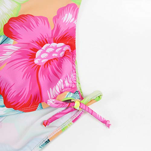 Girls Floral Pattern Beach Sport 1 Piece Adjustable Bathing Suit Modest Ruffle Swimwear 5Y-15Y Swimsuit(FBA)4
