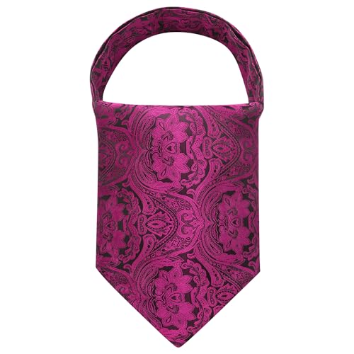 HISDERN Ascot Ties for Men Hot Pink Paisley Cravat Ties Jacquard Self Ascots Cravat Scarf Formal Wedding Party