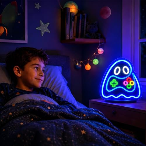 Image of Ghost Game Neon Sign for Wall Decor Light Up Sign Led Signs for Room Party Home Wall Decor USB Powered