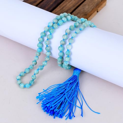 Mala en amazonite bleue AAA : collier spirituel noué avec amour - 3
