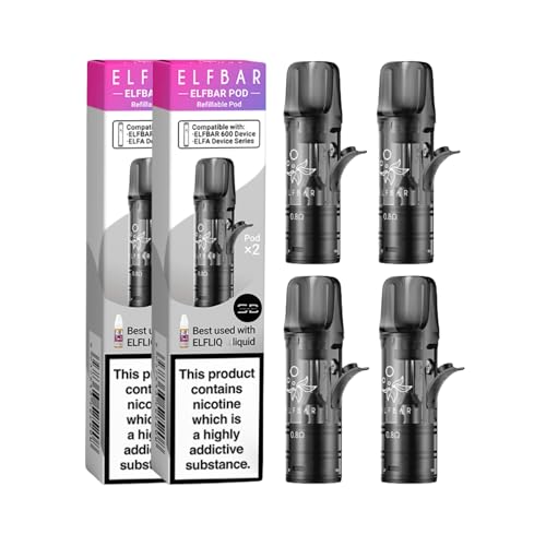 Elfbar 600 Empty Replacement Pods [0.8 (2 x 2 Pack)] - 2 Pack - Available in 0.8 1.1 - Compatible with Elf Bar 600 Elfa Pro Elfa Turbo Lost Mary Tappo & Hawcos x Crystal Pro Kit - No Nicotine