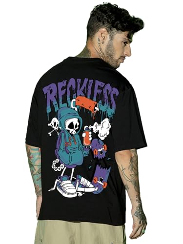 Image of Bewakoof Men's Cotton Graphic Print Oversized Fit Half Sleeve Round Neck T-Shirt | Casual Wear | Street Wear | Oversized t Shirt for Men Cotton | Baggy