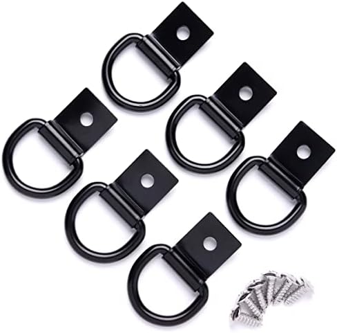 6 Pcs D-Ring Tie Down Anchors 1/4" Heavy Duty Steel Tie Down Hooks for Truck, Trailer, Camper, Warehouse, Garage, Boat, Cargo Control Surface Mount, D Ring with Screws, Black