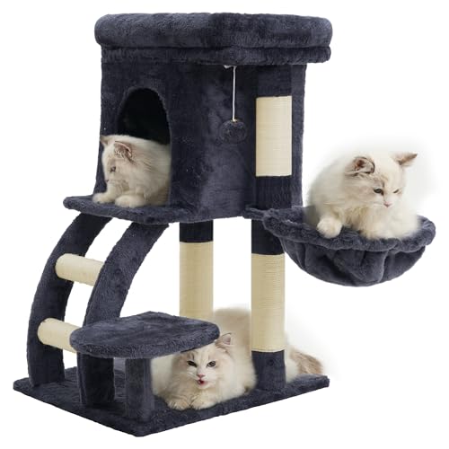 Heybly Arbre à Chat, Petit Griffoir pour Chat de 75 cm de Hauteur avec Plateforme Supérieure, Tanière, Hamac, Échelle d'escalade, Jouets Félins, Meuble...