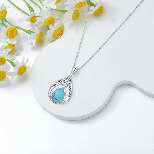 Opal/Turquoise Necklace 925 Sterling Silver Filigree Teardrop Pendant Necklace Turquoise Jewelry Christmas Gifts for Women Her Mom3