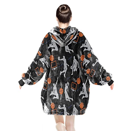 NZOOHY Oversized Wearable Blanket Hoodie Sweatshirt, Basketball Sport Pattern Comfortable Sherpa Lounging Pullover for Women Teenagers Wife Girlfriend