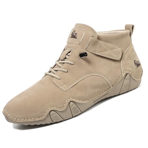 Men's Casual Italian Handmade High Top High Boots Slip-ons Suede Leather Driving Chukka Booties Outdoor Non-Slip Breathable Dress Shoes