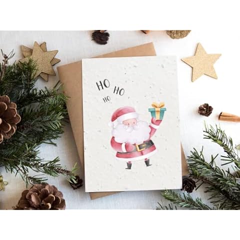 Eco-Friendly Biodegradable Seed Paper Plantable Greeting Card Xmas Christmas 4 Pack - Ho Ho Ho Cover