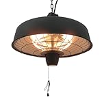 Outsunny Adjustable Power 1000/2500W Infrared Halogen Electric Patio Light Heater, Ceiling Hanging Mount -Black