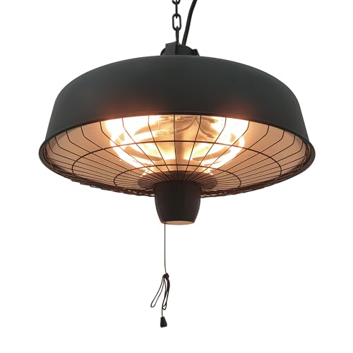 Outsunny Adjustable Power 1000/2500W Infrared Halogen Electric Patio Light Heater, Ceiling Hanging Mount -Black