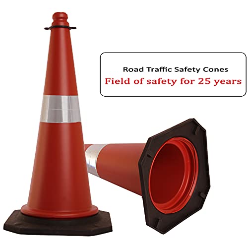 Image of LADWA 2Pc 750mm Impact Resistant Road Traffic Safety Cones with Reflective Strips Collar (Universal Size) (Pack Of 2)