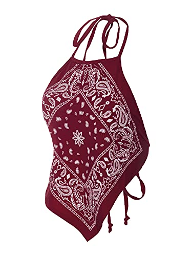 Image of Design by Olivia Women's Sexy Paisley Bandana Halter Top Y2K Crop Shirt