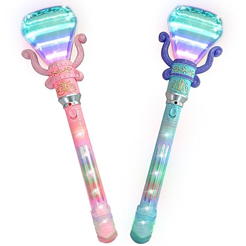 ArtCreativity Light Up Princess Wands for Kids (Set of 2) - Pink and Blue Fairy Wands with Spinning LEDs, Batteries Included - Light Up Wand for Girls and Boys, Perfect Pretend Play Toys