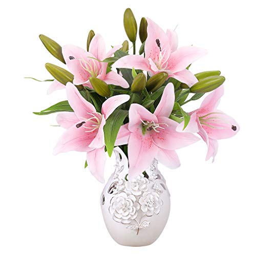 RERXN Künstliche Blumen Lily Real Touch Kunstblumen für Hochzeit Zuhause Party Garten Geschäft Büro Dekoration 6 Stück künstliche Lilienblumen (pink) Cover